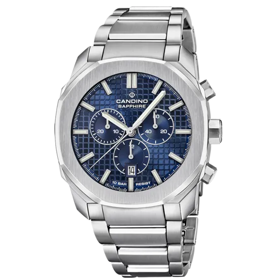 Reloj Suizo Candino Para Hombre, Colección Chronos Guilloché Color Azul C4746/2