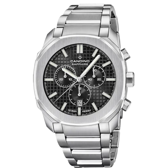 Reloj Suizo Candino Para Hombre, Colección Chronos Guilloché Color Negro C4746/4