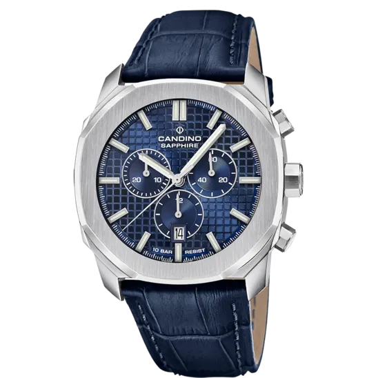 Reloj Suizo Candino Para Hombre, Colección Chronos Guilloché Color Azul C4747/2