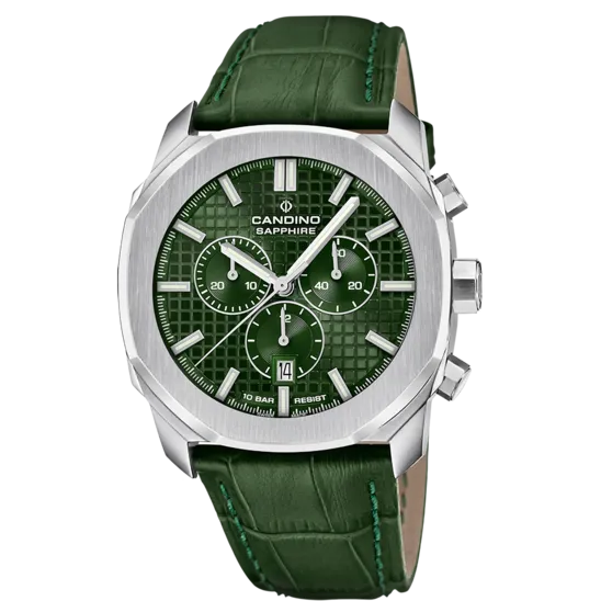 Reloj Suizo Candino Para Hombre, Colección Chronos Guilloché Color Verde C4747/3