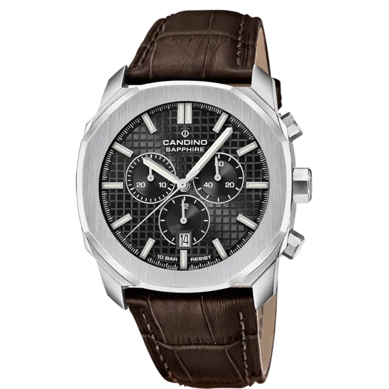 Reloj Suizo Candino Para Hombre, Colección Chronos Guilloché Color Negro C4747/4