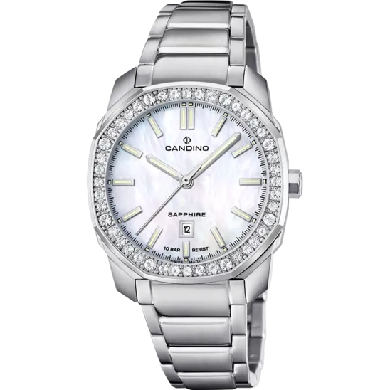 Reloj Candino Swiss Icon C4756/7 Blanco Brazalete De Acero Inoxidable, Mujer