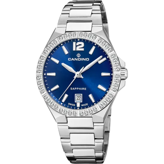 Reloj Candino Swiss Lady Casual C4760/b Azul Brazalete De Acero Inoxidable, Mujer