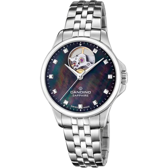 Reloj Candino Swiss Automatic C4770/b Negro Brazalete De Acero Inoxidable, Mujer