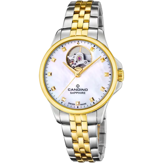 Reloj Candino Swiss Automatic C4771/a Blanco Brazalete De Acero Inoxidable, Mujer