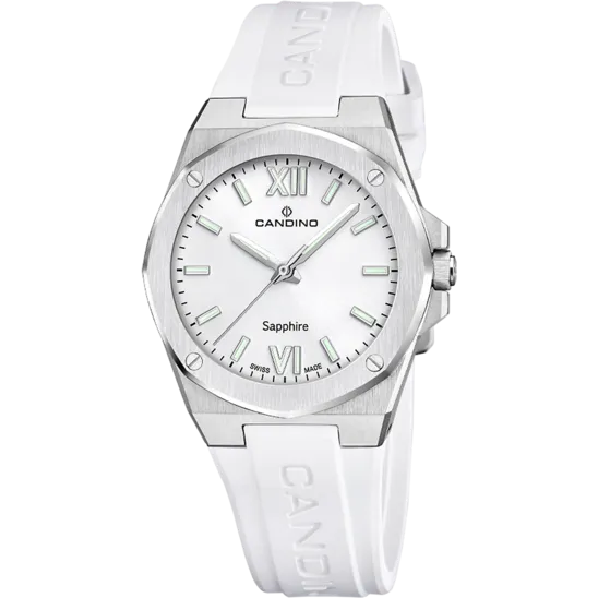 Reloj Candino Swiss Lady Casual C4777/1 Plateado Correa De Caucho, Mujer