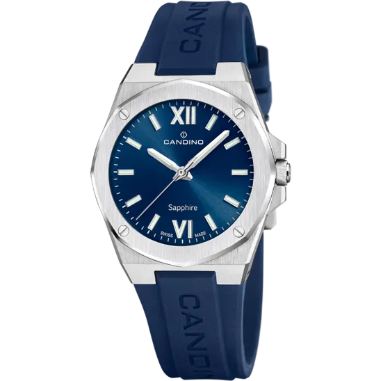 Reloj Candino Swiss Lady Casual C4777/3 Azul Correa De Caucho, Mujer