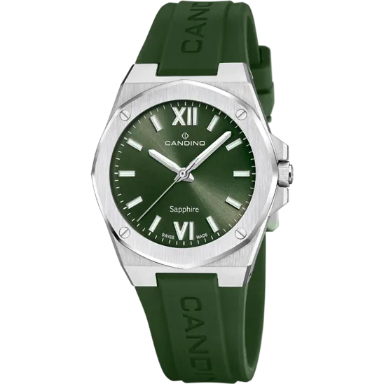 Reloj Candino Swiss Lady Casual C4777/4 Verde Correa De Caucho, Mujer