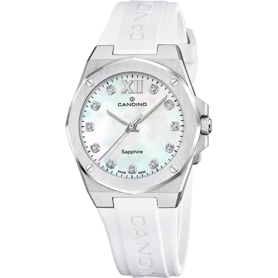 Reloj Candino Swiss Lady Elegance C4777/6 Blanco Correa De Caucho, Mujer
