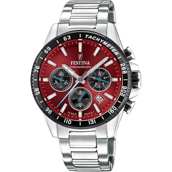 Reloj Festina Timeless Chronograph F20560/7 Rojo Brazalete De Acero, Hombre