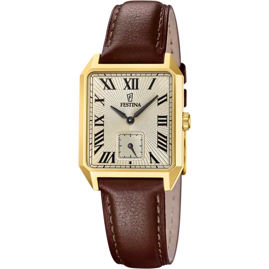 Reloj Festina On The Square F20780/2 Dorado Correa De Piel, Hombre