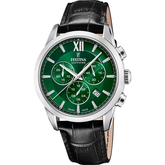Reloj Festina Swiss Made Chrono F20041/6 Verde Correa De Cuero, Hombre