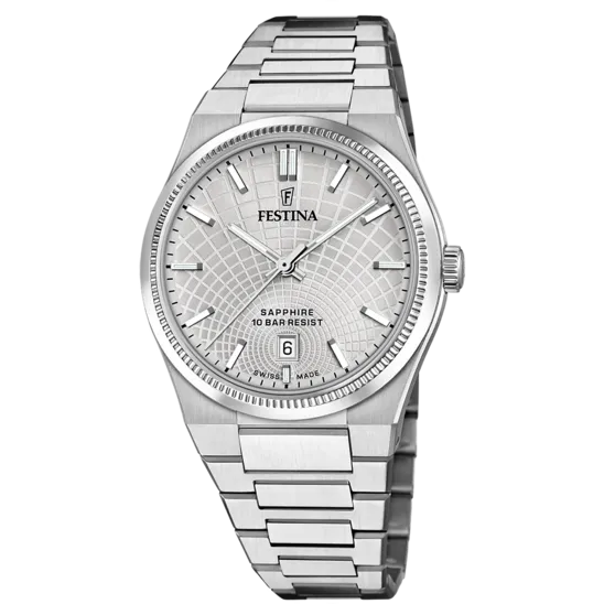Reloj Festina Swiss Made Nueva I-size F20051/b Gris Brazalete De Acero, Hombre