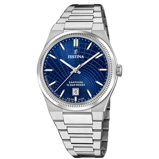 Reloj Festina Swiss Made Nueva I-size F20051/d Azul Brazalete De Acero, Hombre