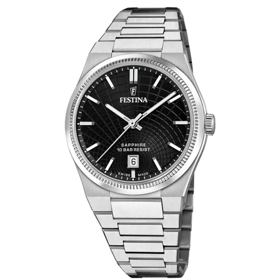 Reloj Festina Swiss Made Nueva I-size F20051/f Negro Brazalete De Acero, Hombre