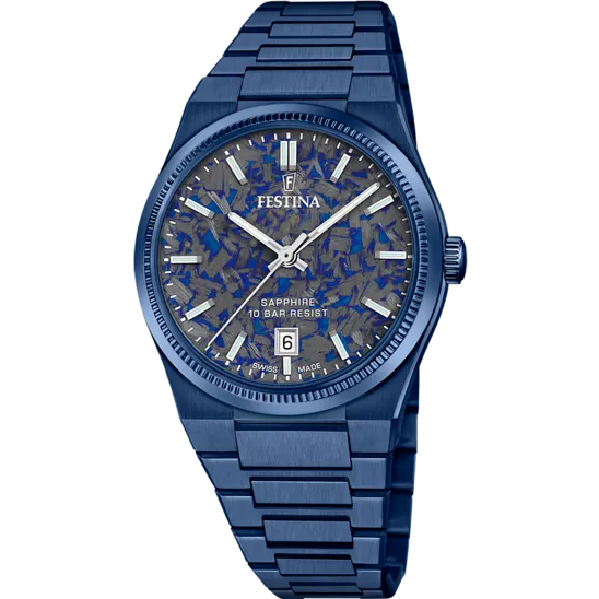 Reloj Festina Swiss Made Nueva I-size F20078/b Azul Brazalete De Acero, Hombre