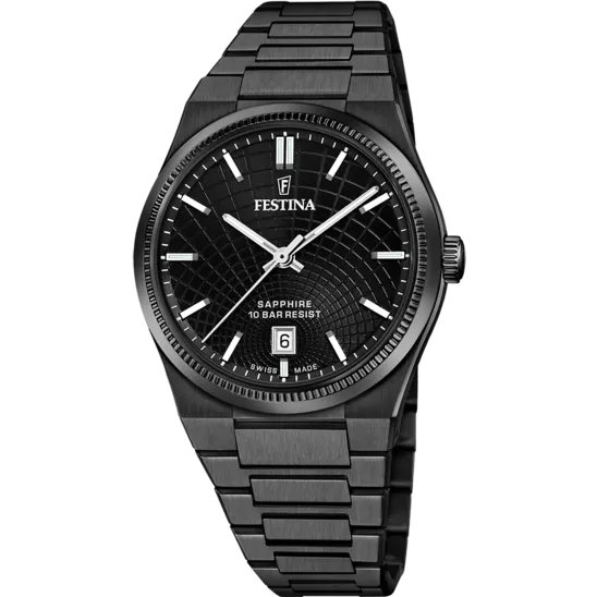 Reloj Festina Swiss Made Nueva I-size F20080/a Negro Brazalete De Acero, Hombre
