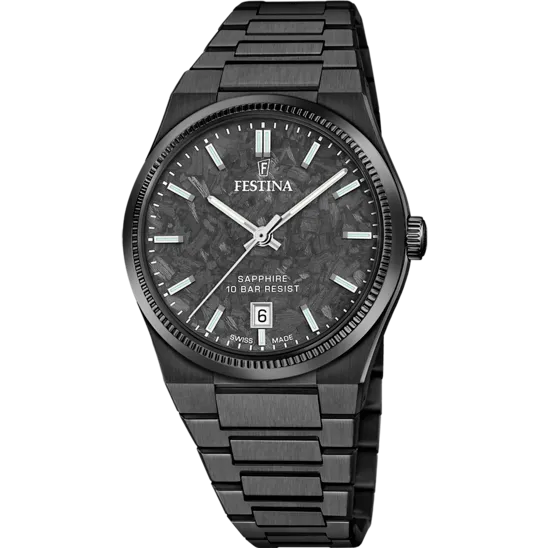 Reloj Festina Swiss Made Nueva I-size F20080/b Negro Brazalete De Acero, Hombre