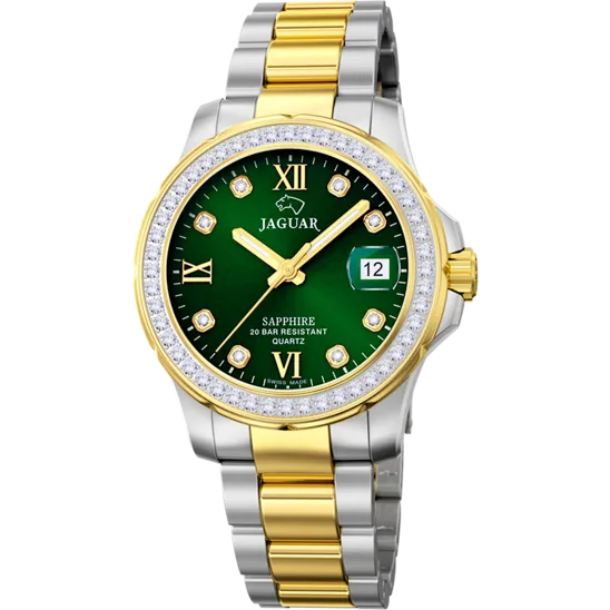Reloj Jaguar Nueva I-size J893/c Verde Correa De Acero Inoxidable, Mujer