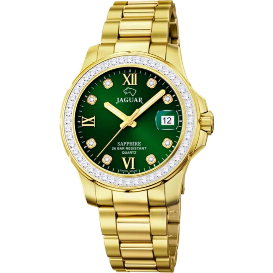 Reloj Jaguar Nueva I-size J895/b Verde Correa De Acero Inoxidable, Mujer