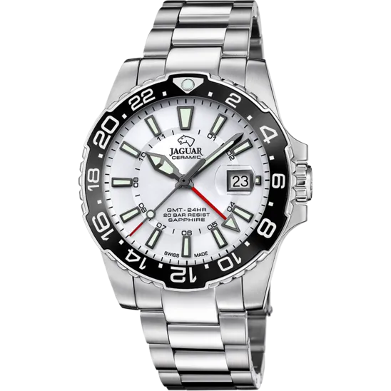 Reloj Suizo Jaguar Ceramic Gmt Blanco Para Hombre. J1011/1