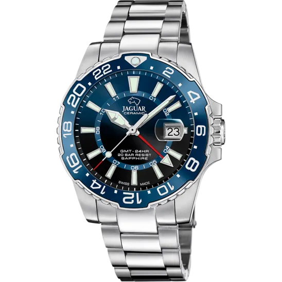 Reloj Suizo Jaguar Ceramic Gmt Azul Para Hombre. J1011/2