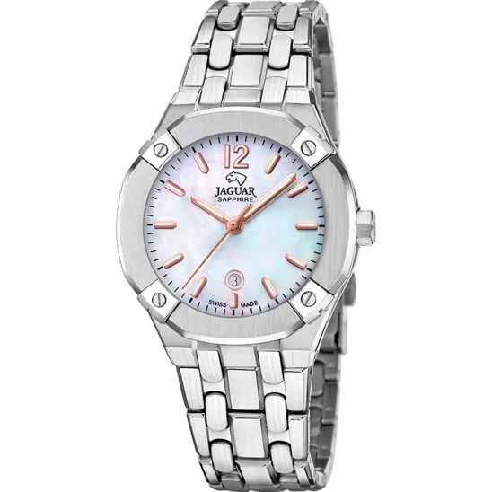 Reloj Suizo Jaguar Diplomatic Para Mujer, Color Nacarado J1016/1
