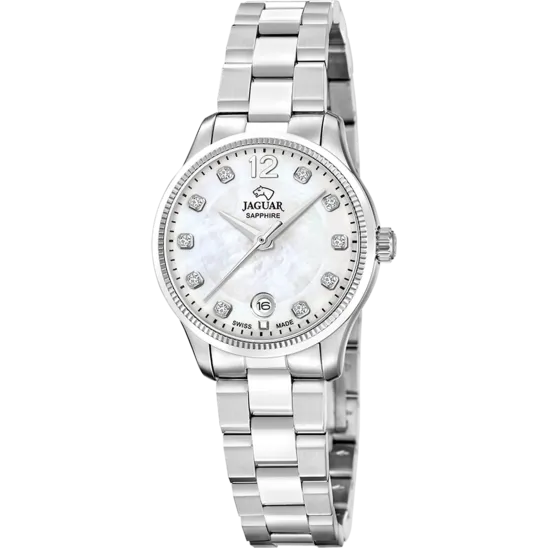 Reloj Jaguar Swiss Made Nueva I-size J1045/b Blanco Correa De Acero Inoxidable, Mujer
