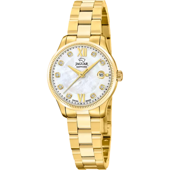 Reloj Jaguar Swiss Made Essentia J1047/a Blanco Correa De Acero Inoxidable, Mujer