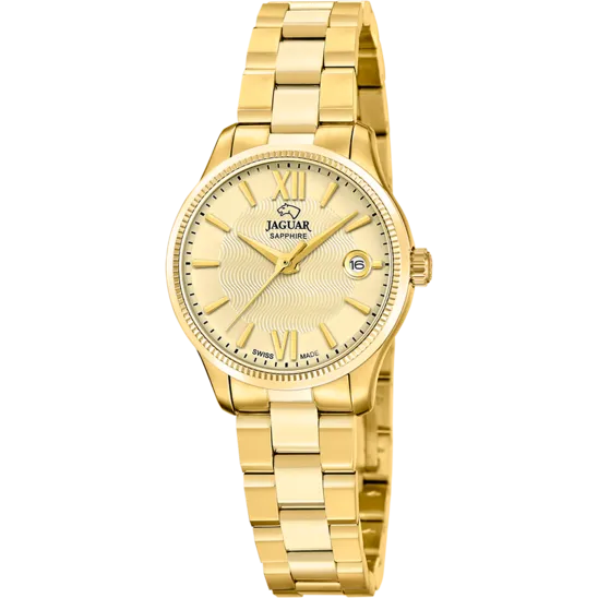 Reloj Jaguar Swiss Made Essentia J1047/b Dorado Correa De Acero Inoxidable, Mujer