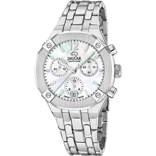 Reloj Jaguar Swiss Made Diplomatic J1053/1 Blanco Correa De Acero Inoxidable, Mujer