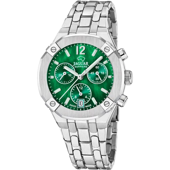 Reloj Jaguar Swiss Made Diplomatic J1053/4 Verde Correa De Acero Inoxidable, Mujer