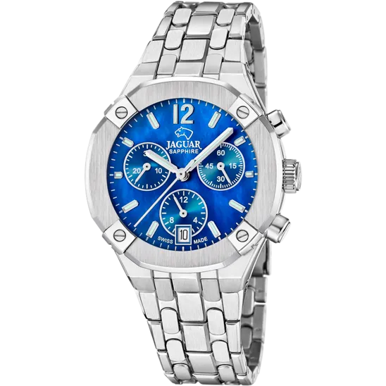 Reloj Jaguar Swiss Made Diplomatic J1053/5 Azul Correa De Acero Inoxidable, Mujer