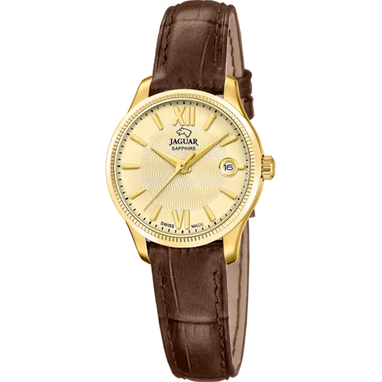Reloj Jaguar Swiss Made Essentia J1058/3 Dorado Correa De Piel, Mujer