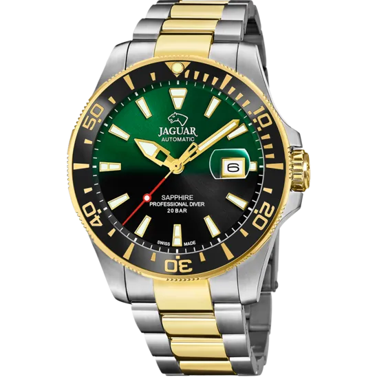 Reloj Suizo Jaguar Pro Diver Automático Para Hombre Verde Y Negro J887/4
