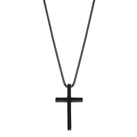 Collar Cruz Lotus Style Men In Black Ls2370-1/1 Acero Inoxidable, Hombre