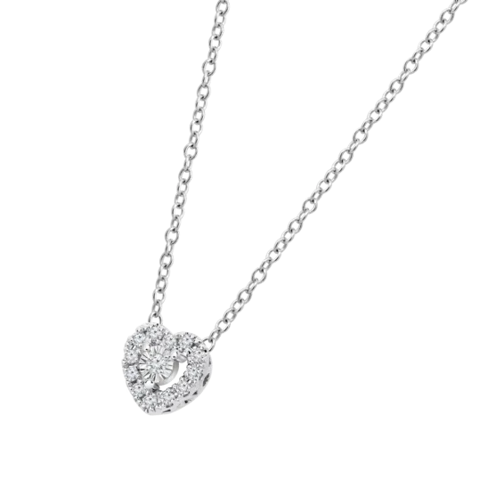Collar Con Colgante De Corazón En Pavé De Diamantes En Oro Blanco De 9 Quilates