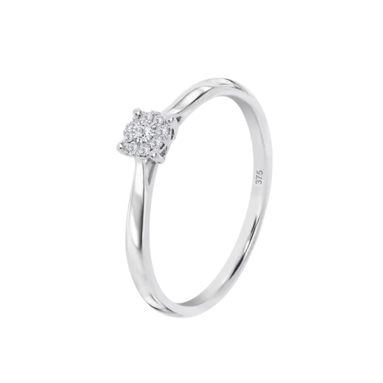 Anillo Solitario Con Cluster De Diamantes En Oro Blanco De 9 Quilates
