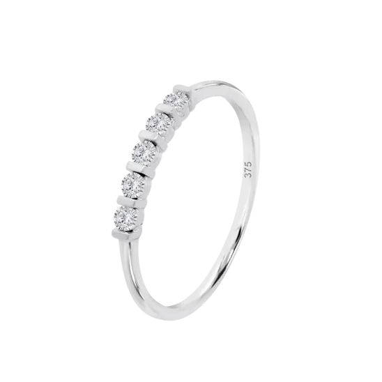 Anillo De Media Alianza Con Diamantes En Oro Blanco De 9 Quilates