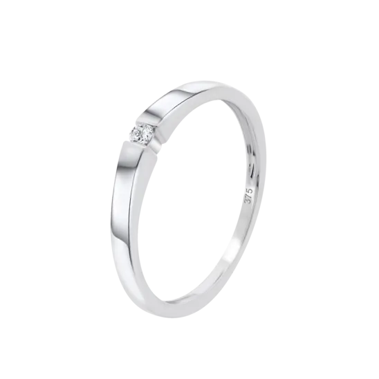 Anillo Minimalista Con Diamante En Oro Blanco De 9 Quilates