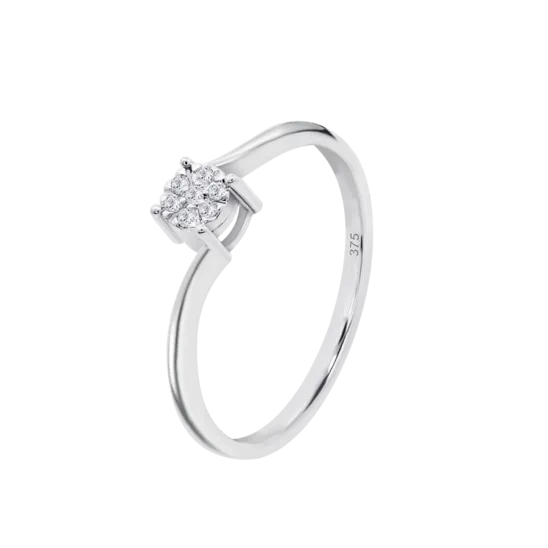 Anillo Solitario Con Cluster De Diamantes En Oro Blanco De 9 Quilates