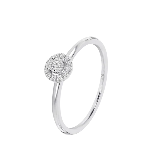 Anillo Con Diseño Halo De Diamantes En Oro Blanco De 9 Quilates