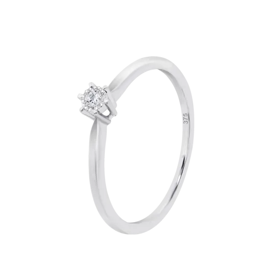 Anillo Solitario Con Cluster De Diamantes En Oro Blanco De 9 Quilates