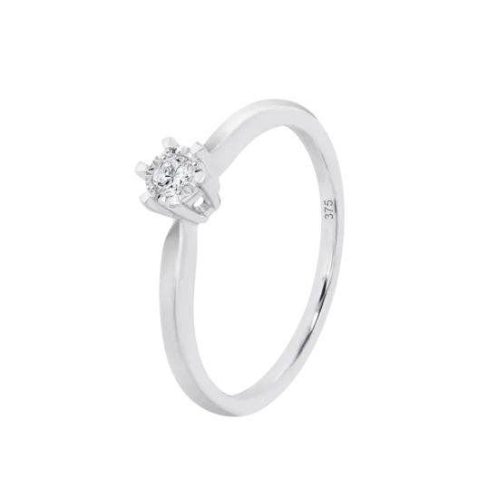 Anillo Solitario Con Cluster De Diamantes En Oro Blanco De 9 Quilates