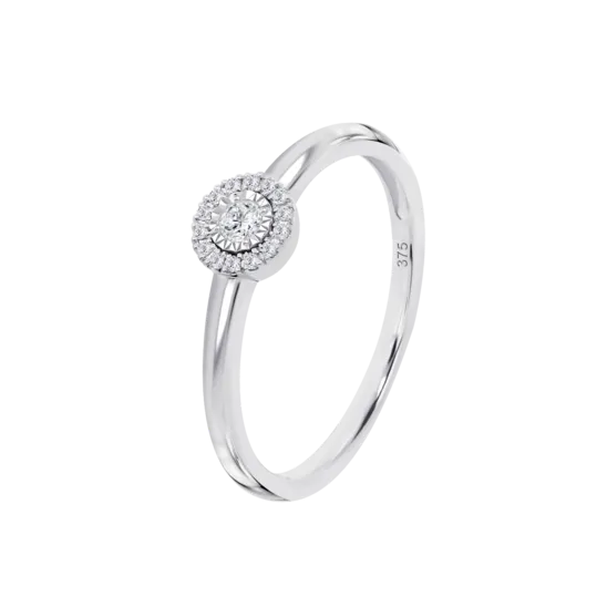 Anillo Con Doble Halo De Diamantes En Oro Blanco De 9 Quilates