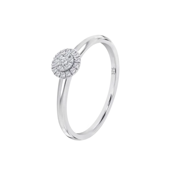 Anillo Con Diseño Floral Y Doble Halo De Diamantes En Oro Blanco De 9 Quilates