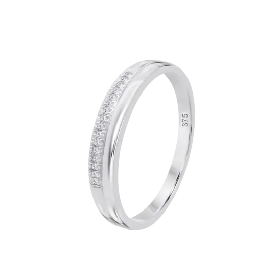 Anillo De Diseño Moderno Con Pavé De Diamantes En Oro Blanco De 9 Quilates