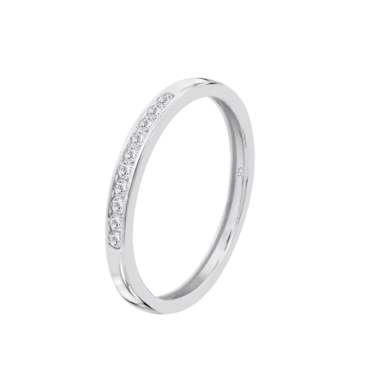 Anillo De Media Alianza Con Diamantes En Oro Blanco De 9 Quilates