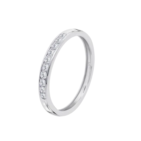 Anillo De Media Alianza Con Diamantes En Oro Blanco De 9 Quilates