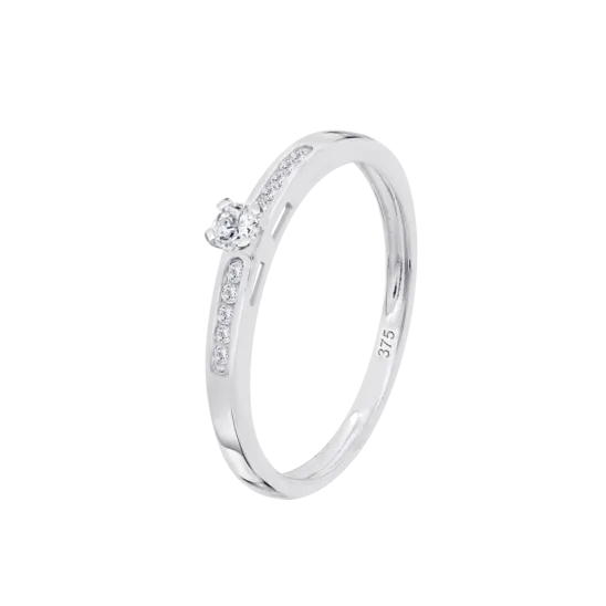 Anillo Solitario De Diseño Delicado En Oro Blanco De 9 Quilates